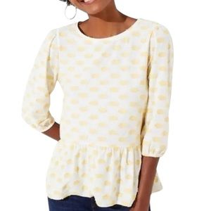 Loft Clip Dot Peplum Top,‎ Yellow & White, size XS EUC